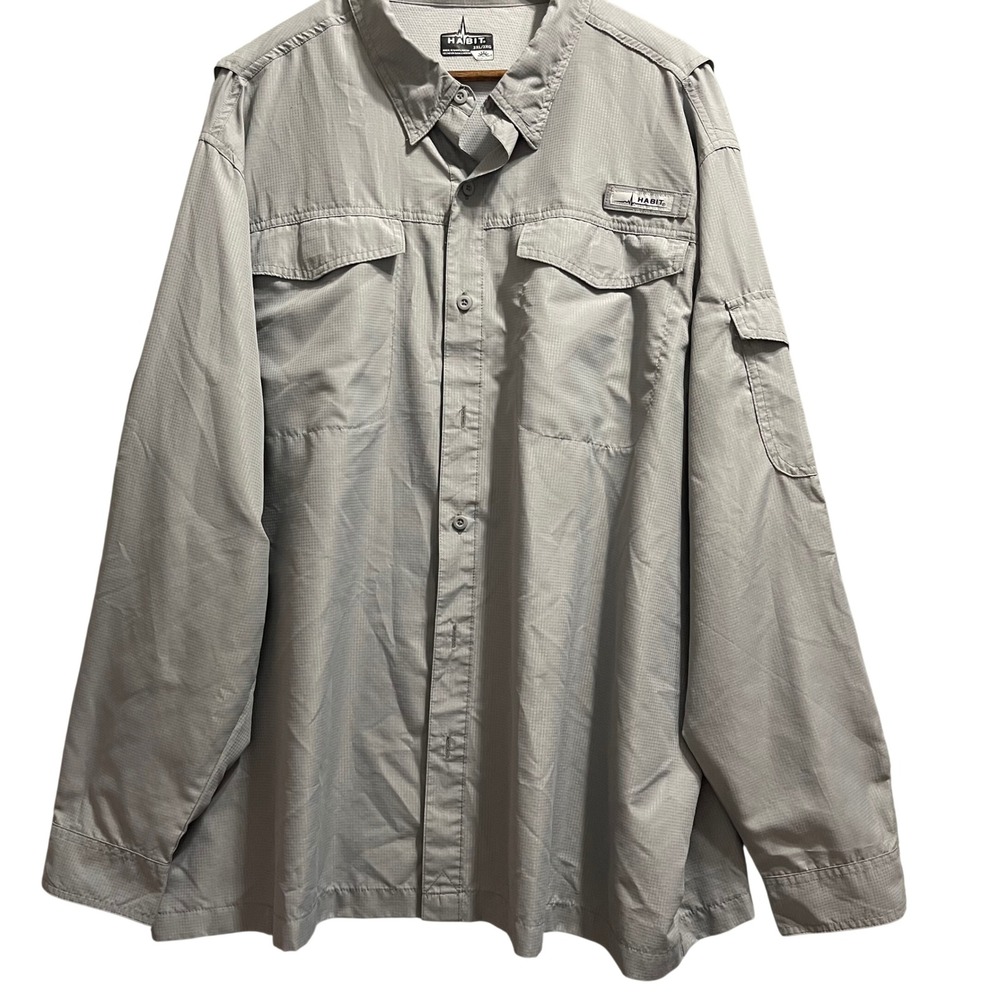 Habit Fishing‎ Shirt 2XL Gray Solar-Factor UPF 40+ Vented Long Sleeve Gorpcore
